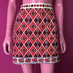 Honey Punch M Mini Skirt Ivory Linen Geometric Diamond Embroidery Cross Stitch